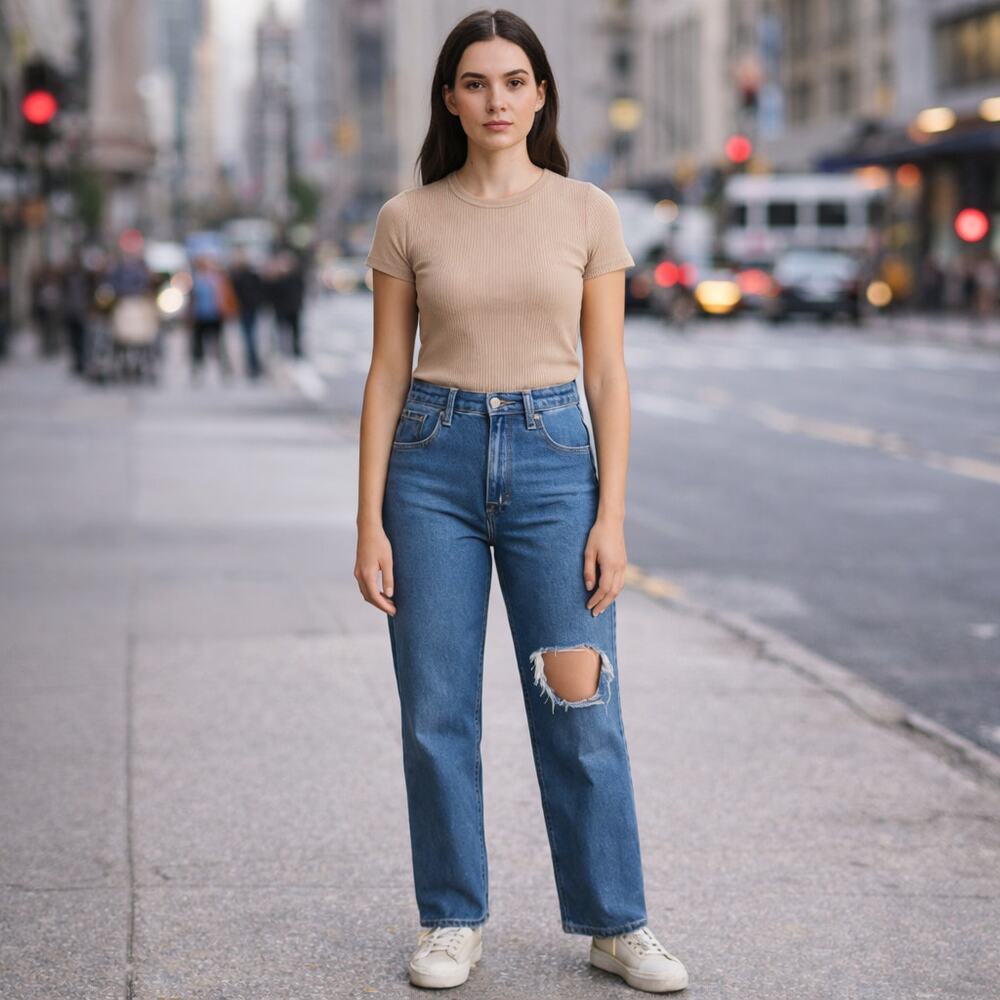 Levi's SZ 29 Premium Denim Ribcage Straight Ankle Distressed  S40197